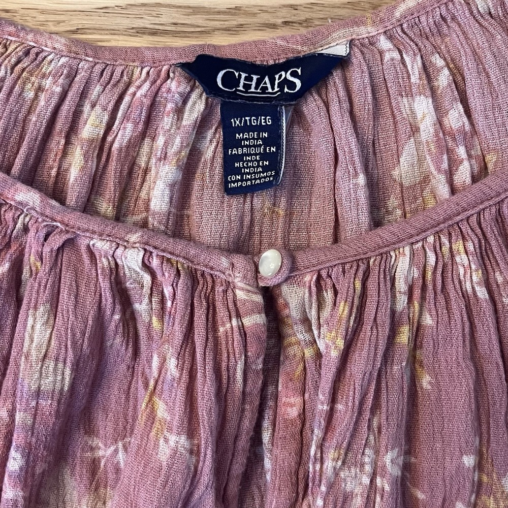 Chaps Floral Women's Crinkle Cotton/Spandex Flowy Top XL‎ 1X - Picture 6 of 7